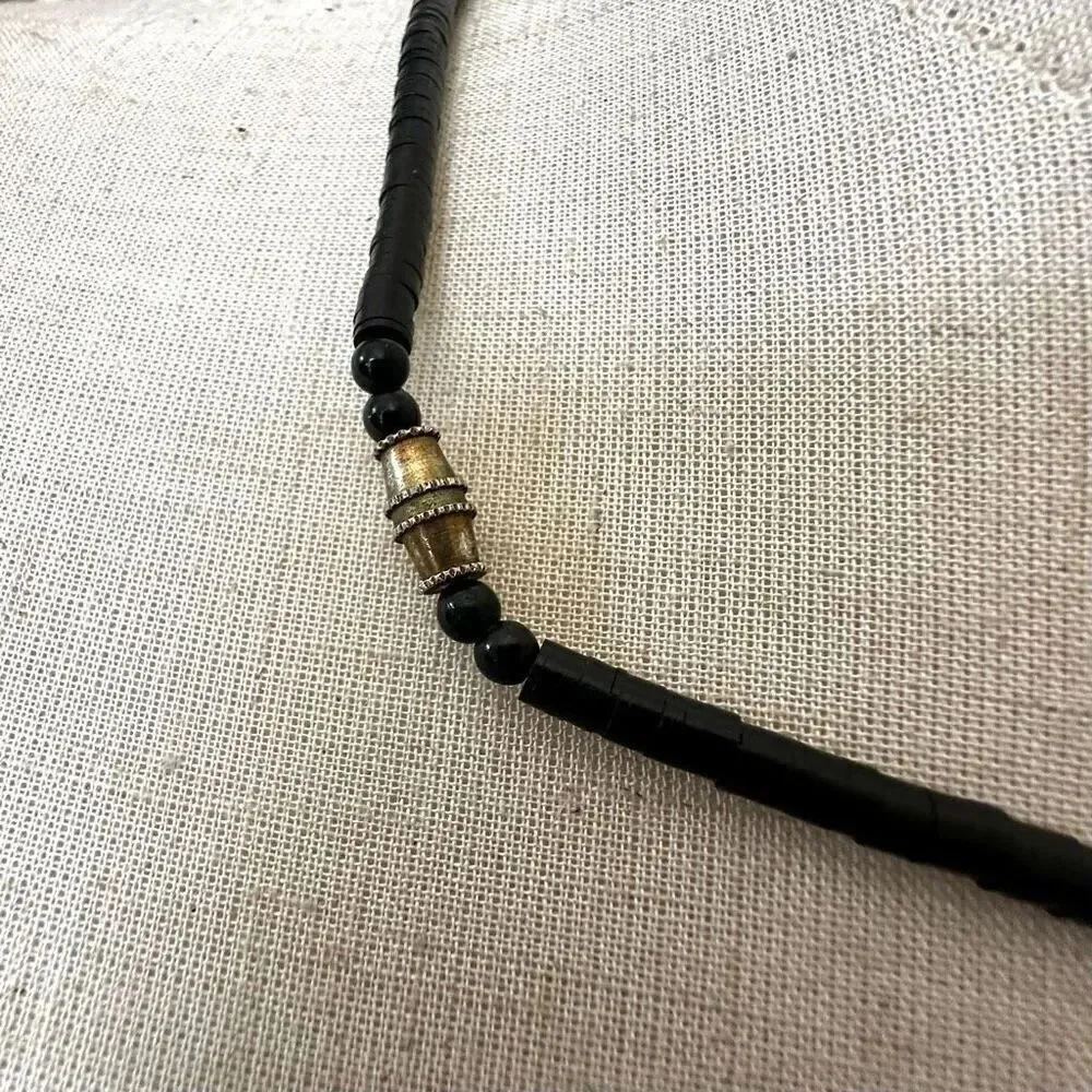 African coconut shell beaded disc necklace